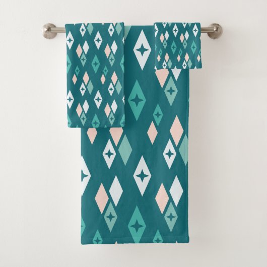 Atomic MCM Diamonds Blauwgroen patroon, peach, Ble Bad Handdoek (Insitu)