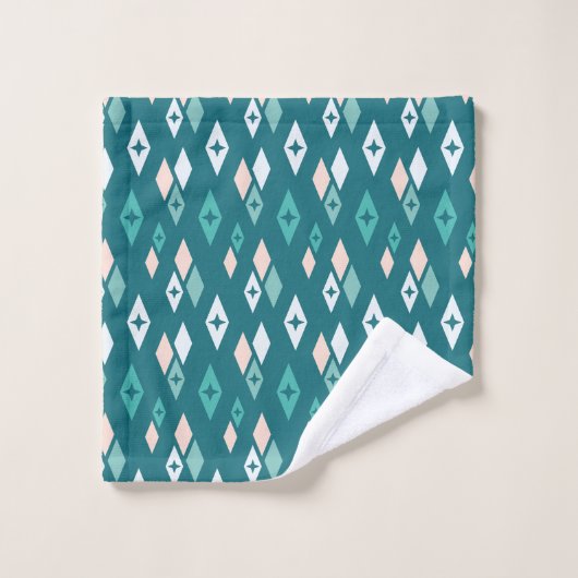 Atomic MCM Diamonds Blauwgroen patroon, peach, Ble Bad Handdoek (Wasdoekje)