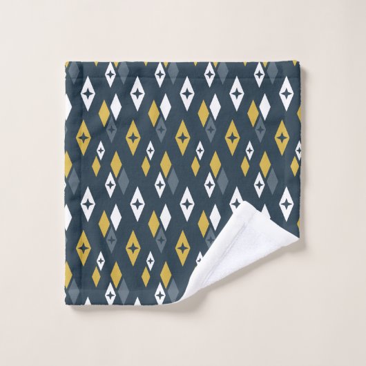 Atomic MCM Diamonds Pattern Navy, Mustard Yellow Bad Handdoek (Wasdoekje)