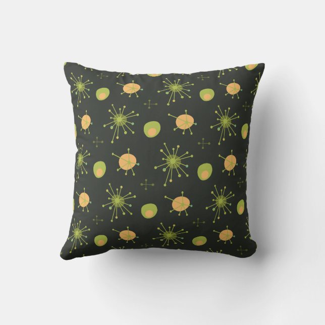 Atomic MCM Starburst Pattern Green, Oranje Kussen (Achterkant)