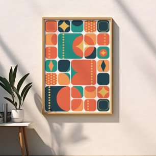 Atomic Mid Century Abstracte houtskool, Blauwgroen Perfect Poster