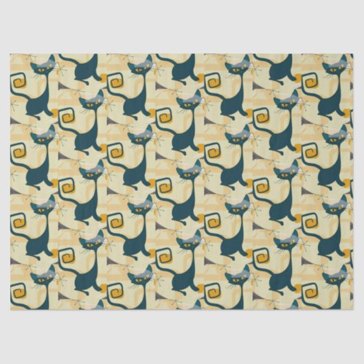 Atomic Mid Century Black Cat Starburst Decoupage Tissuepapier (Voorkant)