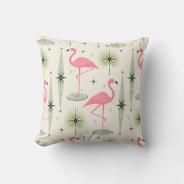 Atomic Oasis met roze Flamingos Canvas tas Kussen (Voorkant)
