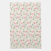 Atomic Oasis met roze flamingos Theedoek (Verticaal)