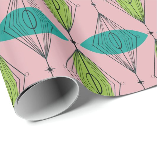 Atomic Pink Ogee & Starburst inpakpapier (Rol Hoek)