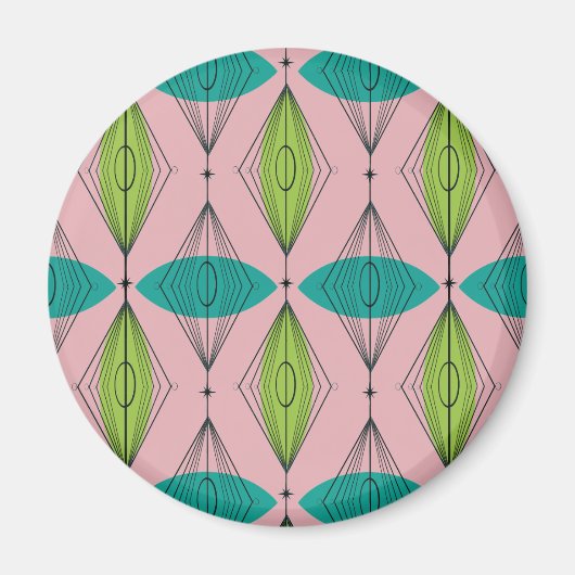 Atomic Pink Ogee & Starburst Ronde Magneet (Voorkant)