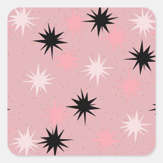 Atomic Pink Starbursts Square Stickers (Voorkant)