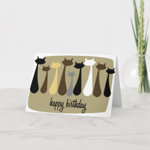 Atomic Retro Cat Happy Birthday Kaart (Aardtonen)