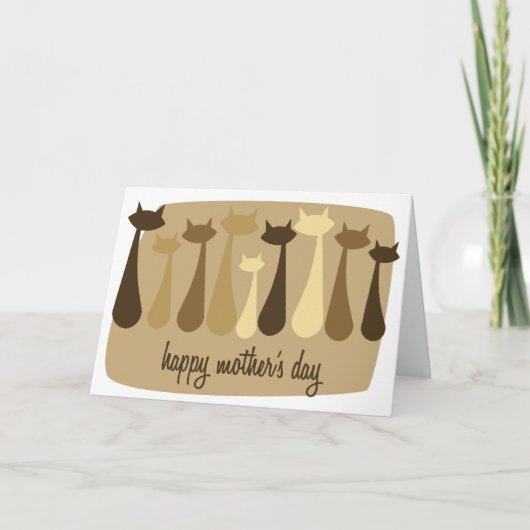 Atomic Retro Cat Moederdag Kaart in Bruin (Voorkant)