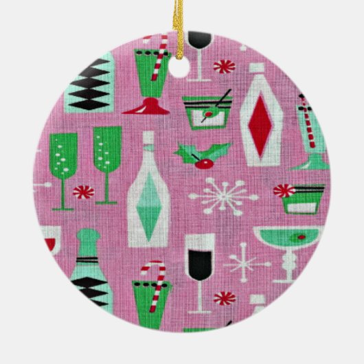 Atomic Retro Roze kerstversiering Keramisch Ornament (Achterkant)