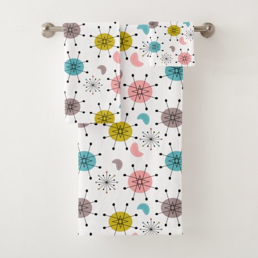 Atomic Retro Starburst Patroon Bad Handdoek (Insitu)