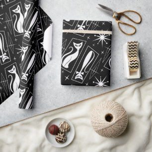 Atomic Star Cat MidCentury Moderne Kerstmis MCM Cadeaupapier