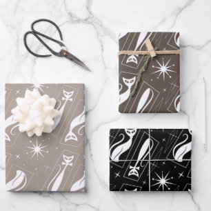Atomic Star Cat MidCentury Moderne Kerstmis MCM Inpakpapier Vel