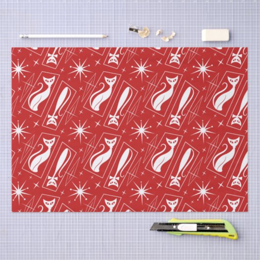 Atomic Star Cat MidCentury Moderne Kerstmis MCM T Tissuepapier (Craft)