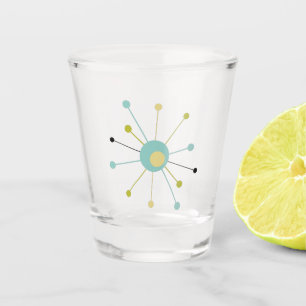 Atomic Starburst Blue Yellow Green, midden eeuw Shot Glas