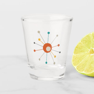 Atomic Starburst Dark Oranje Blauwgroen midden eeu Shot Glas