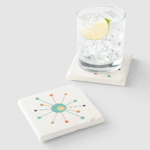 Atomic Starburst Oranje Turquoise Mid Mod Stenen Onderzetter