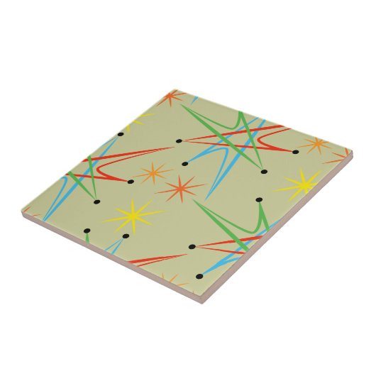 Atomic Starburst Retro Multicolored Patroon Tegeltje (Zijkant)