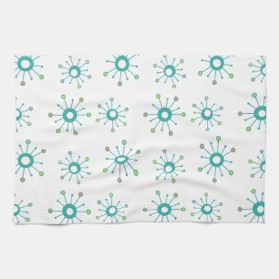 Atomic Starbursts Colorful Turquoise Theedoek