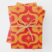 Atomic Starbursts op rode en Oranje Ogee Pattern Inpakpapier Vel (In situ)