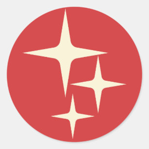 Atomic Stars Midcentury Retro Christmas Red Cream Ronde Sticker