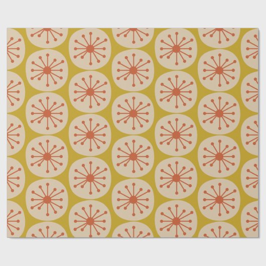 Atomic Stippen Retro Mid Mod Pattern Mustard Oranj Cadeaupapier (Vlak)