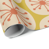 Atomic Stippen Retro Mid Mod Pattern Mustard Oranj Cadeaupapier (Rol Hoek)