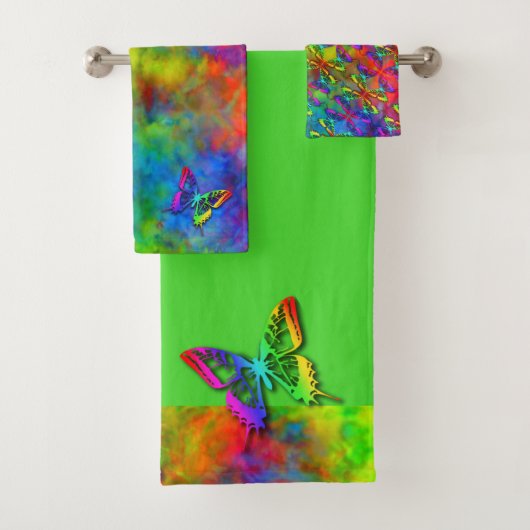 [Atomic Stropdas-Dye] Psychedelic Rainbow Butterfl Bad Handdoek (Insitu)