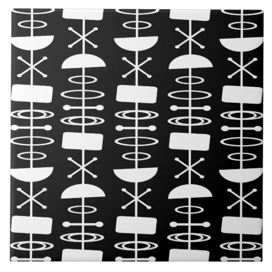 Atomic tijdperk Abstracte symbolen zwart wit Tegeltje (Voorkant)