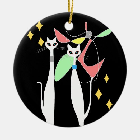 Atomic tijdperk Mid Century Modern Cool Cat Mobile Keramisch Ornament (Voorkant)