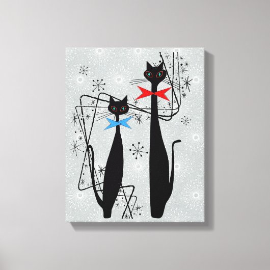 Atomic tijdperk Mid Century Modern Cool Cat Pair Canvas Afdruk (Voorkant)