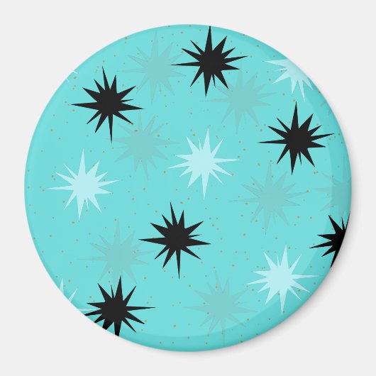Atomic Turquoise Starbursts Round Magnet Magneet (Voorkant)