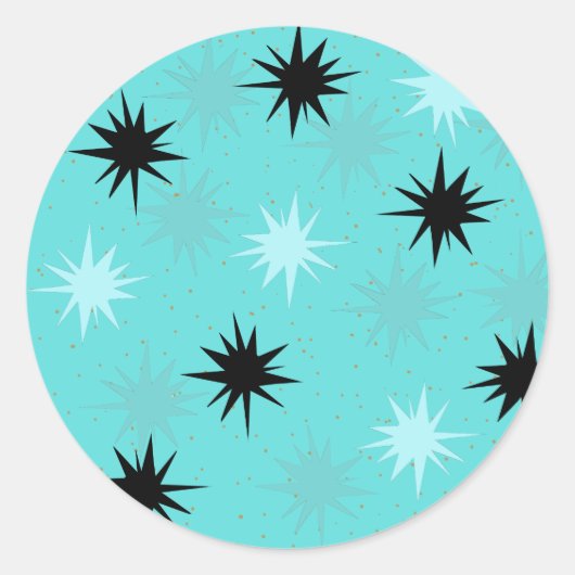 Atomic Turquoise Starbursts Round Stickers (Voorkant)