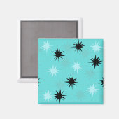 Atomic Turquoise Starbursts Square Magnet Magneet (Voorkant / Achterkant)