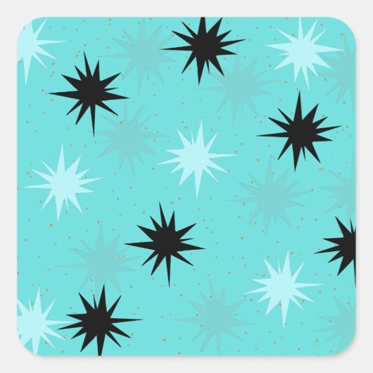 Atomic Turquoise Starbursts Square Stickers (Voorkant)