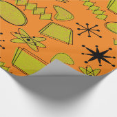 Atomic Zwart en Geel op Sinaasappel Cadeaupapier (Hoek)