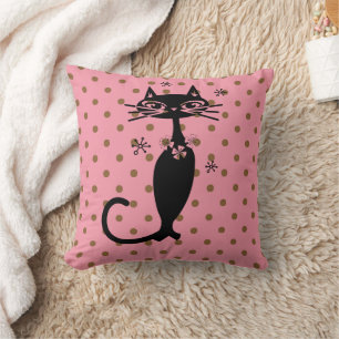ATOMIQUE CHAT NOIR RÉTRO ROSE POLKA COUSSIN POLKA