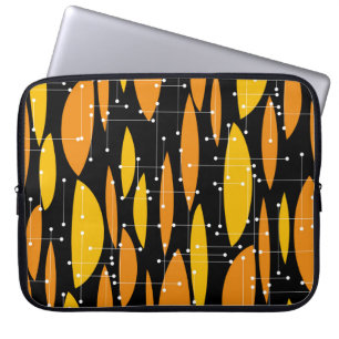 Atomische stijl, zwart oranje geometrisch patroon. laptop sleeve