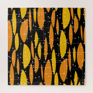 Atomische stijl, zwart oranje geometrisch patroon. legpuzzel