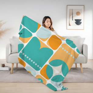 Atomische Tijdperk Mid Century Abstract Teal, Aqua Fleece Deken