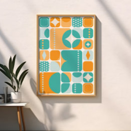Atomische Tijdperk Mid Century Abstract Teal, Aqua Perfect Poster