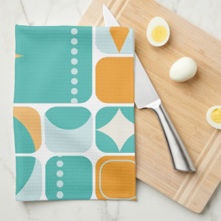 Atomische Tijdperk Mid Century Abstract Teal, Aqua Theedoek