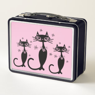 ATOMISCHE ZWARTE CAT PINK METAL LUNCHBOXEN
