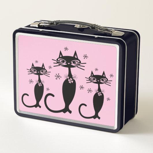 ATOMISCHE ZWARTE CAT PINK METAL LUNCHBOXEN (Achterkant)
