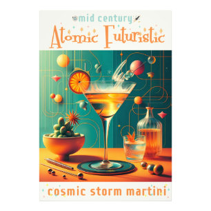 Atomistische Futuristische Kosmische Storm Martini Foto Afdruk