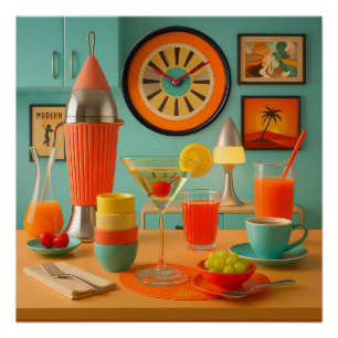 Atomistische Retro Futuristische Martini Ontbijtba Perfect Poster