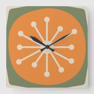 Atomtijdperk Mid Century Modern Retro Vierkante Klok