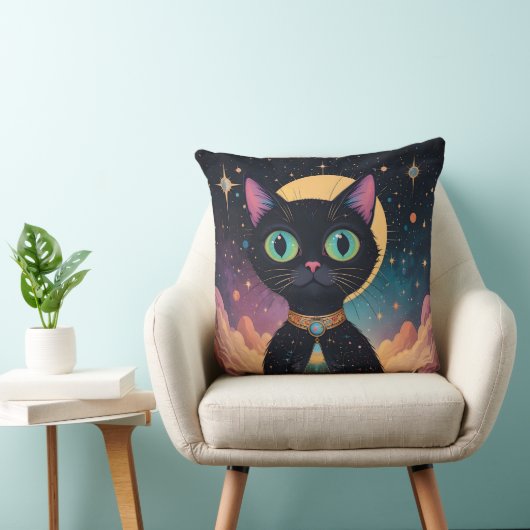 Atoom Futuristische Kosmische Zwarte Kat in Manesc Kussen (Stoel)