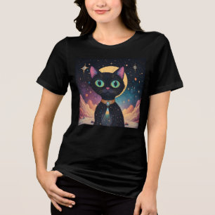 Atoom Futuristische Kosmische Zwarte Kat in Manesc Tri-Blend Shirt