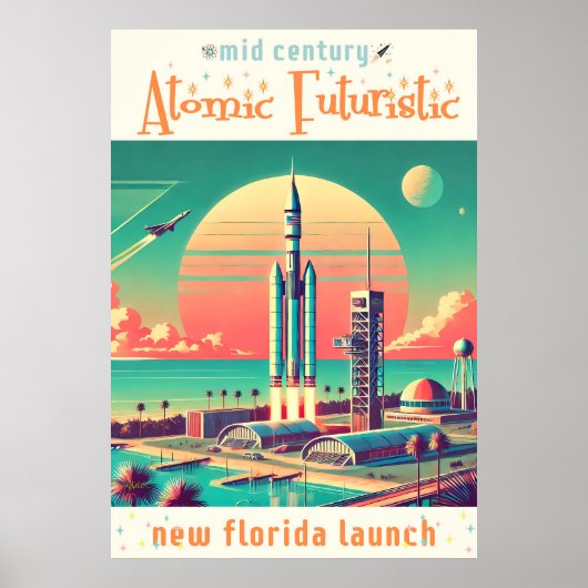 Atoom Futuristische Nieuwe Florida Lanceerplaats Poster (Voorkant)